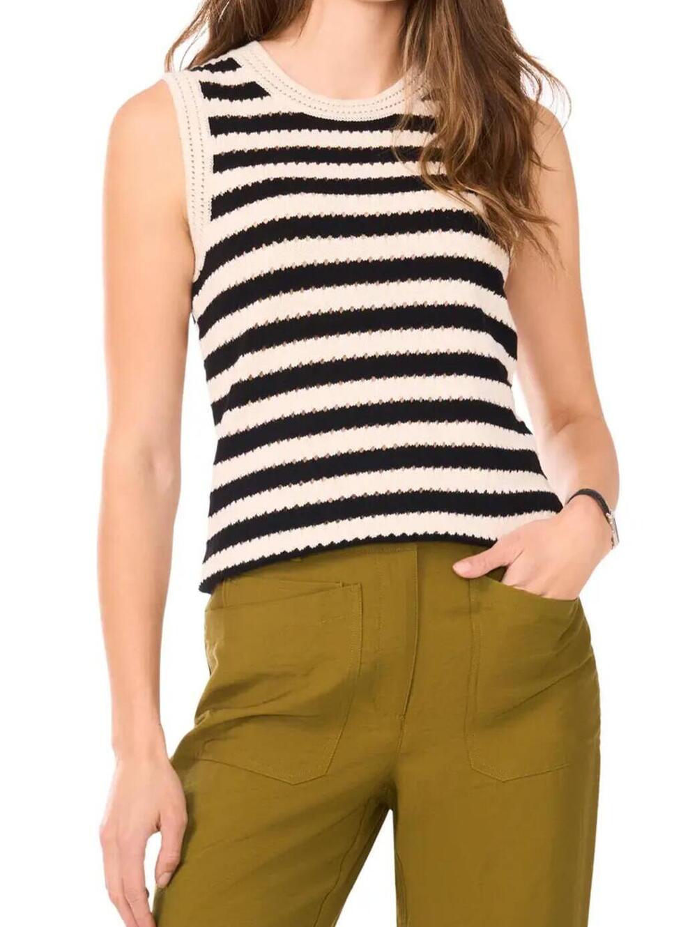 Halogen Navy/white Striped Piontelle Sleeveless Knit Top